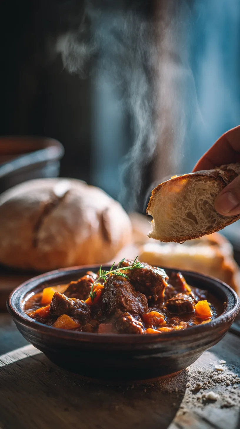 finished beef stew with red wine