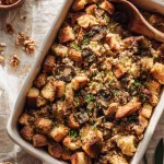 golden-brown vegan lentil and walnut stuffing