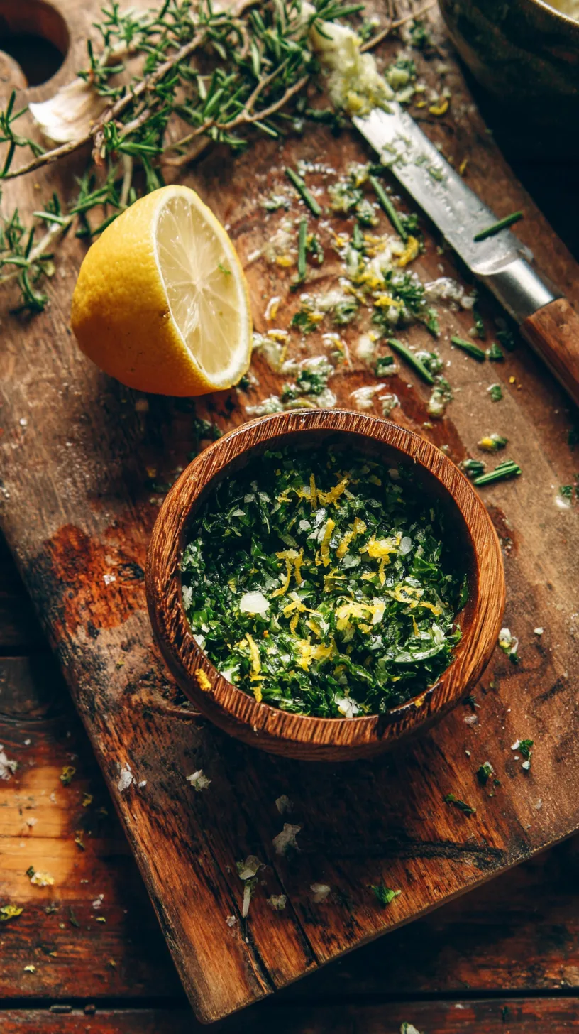 gremolata of finely chopped rosemary leaves, lemon zest, and garlic mixed with olive oil
