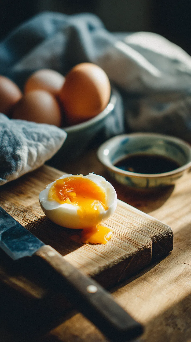 freshly sliced jammy egg