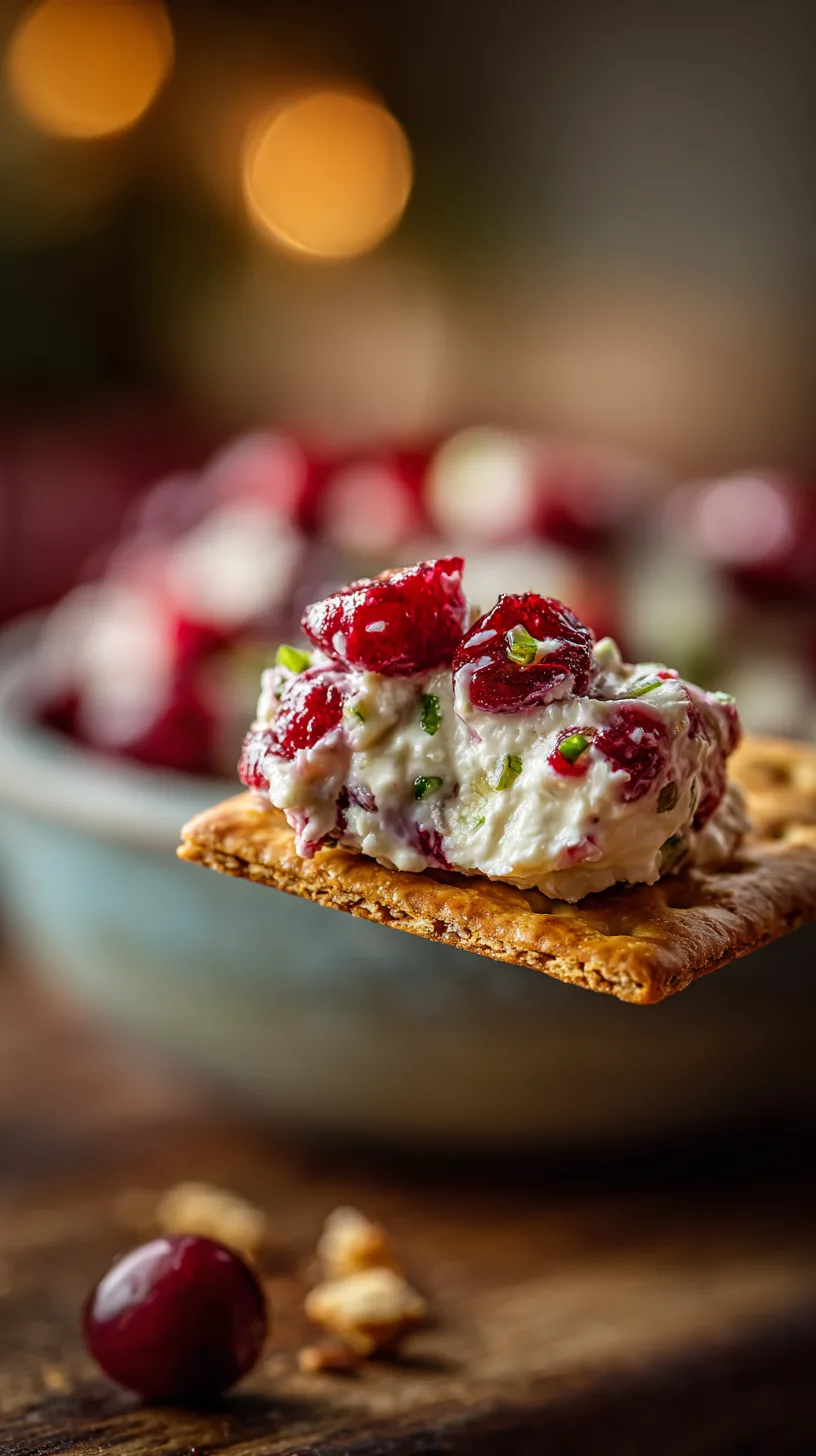 single cracker with last bite of cranberry jalapeño dip