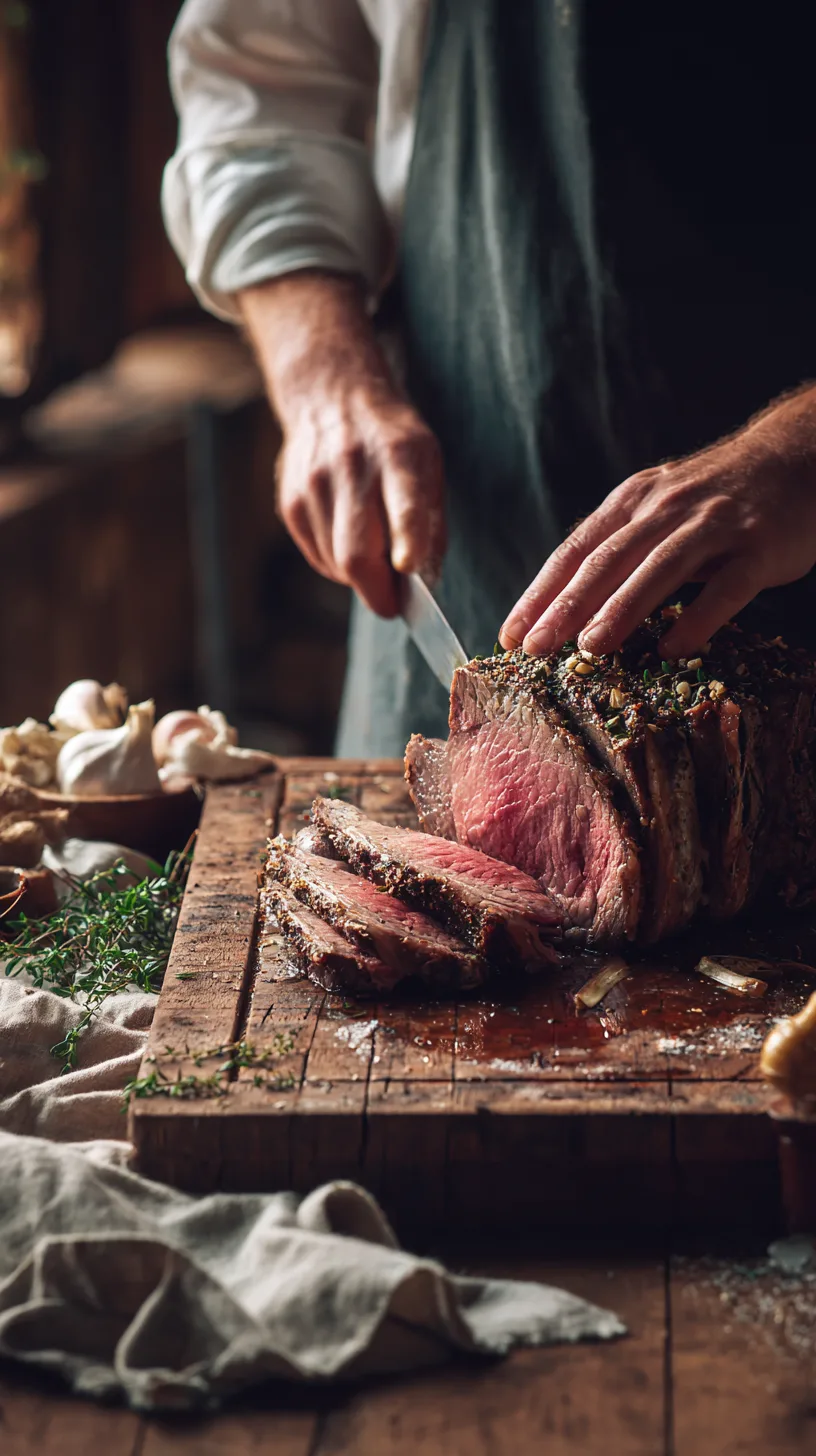 slicing into a prime rib