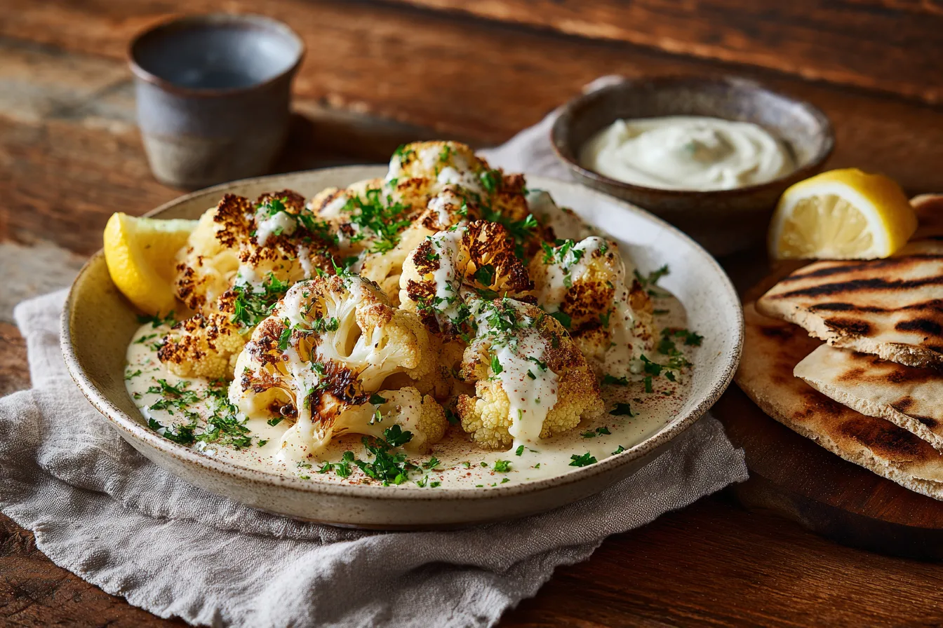 Crispy Roasted Cauliflower with Tahini and Lemon
